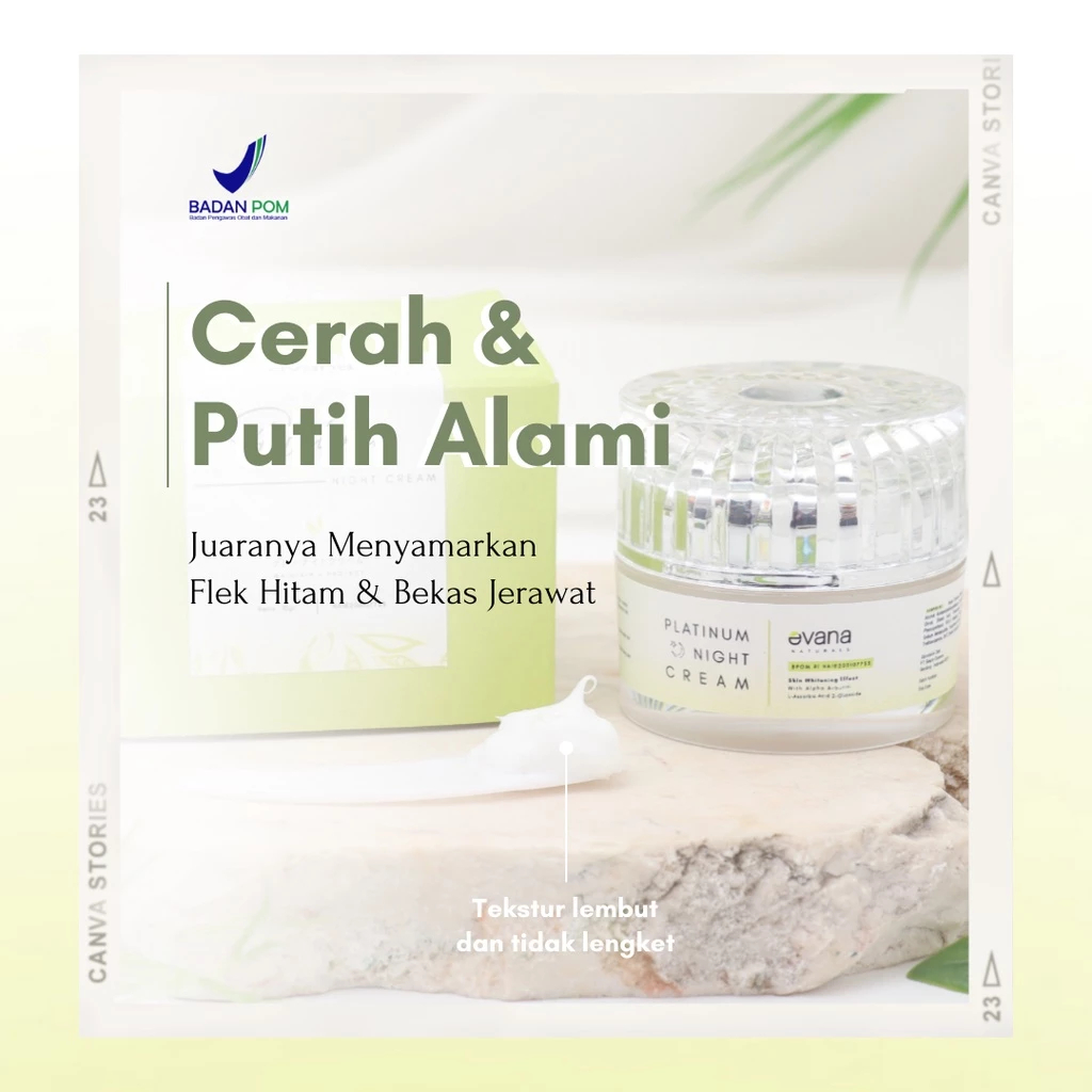 Evana Beauty Care Night Cream Platinum - Cream Penghilang Flek Hitam Dalam 7 hari - Cream Pencerah -