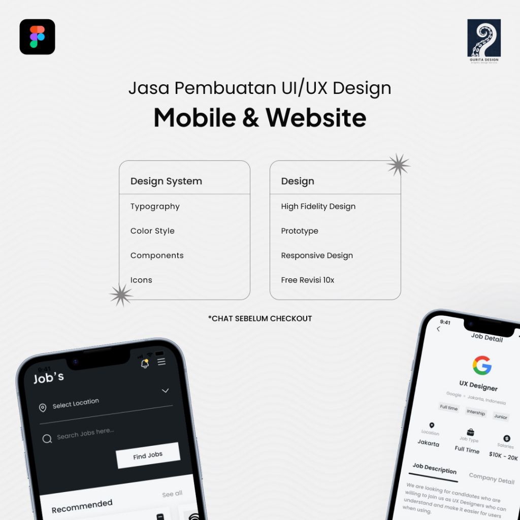 Jual Jasa Desain UI/UX (Figma) (UI/UX Design) (Free Revisi) | Mobile - Website - Landing Page