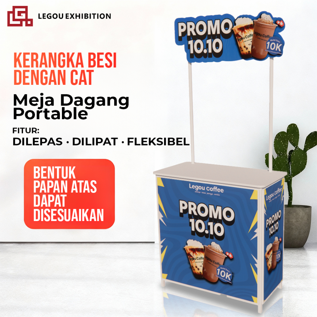 Booth Portable Lipat Promo 10.10 – Meja Display Event / Booth Minuman / Stand Jualan