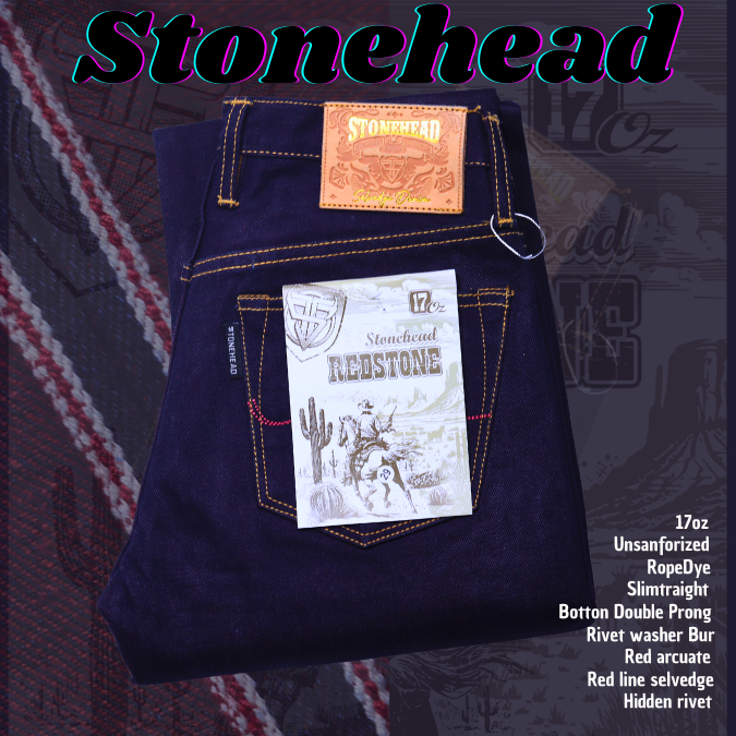 Stonehead Red Stone 17oz Raw Denim Unsanforized Slim Straigh minor defect