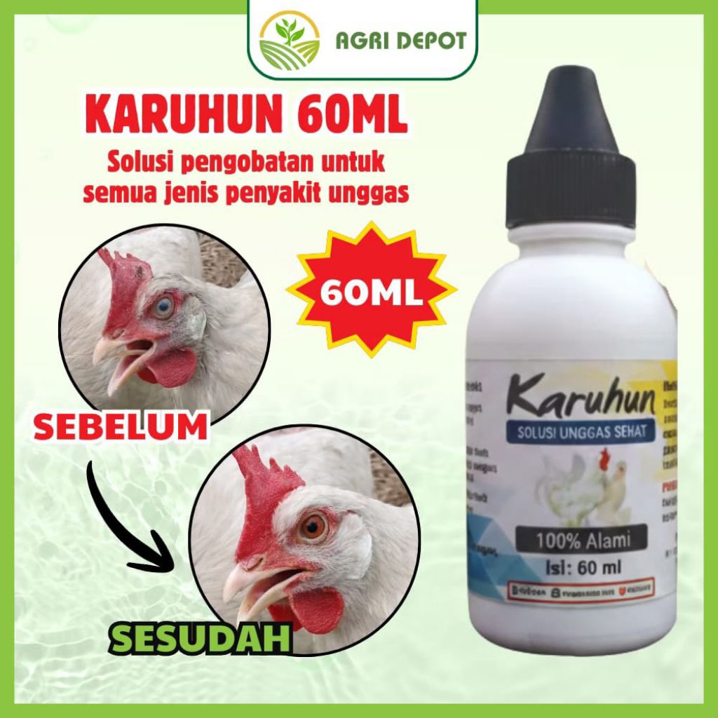 KARUHUN 100% ORIGINAL, Obat herbal ayam 60Ml membantu kesehatan Daya Tahan tanpa antibiotik