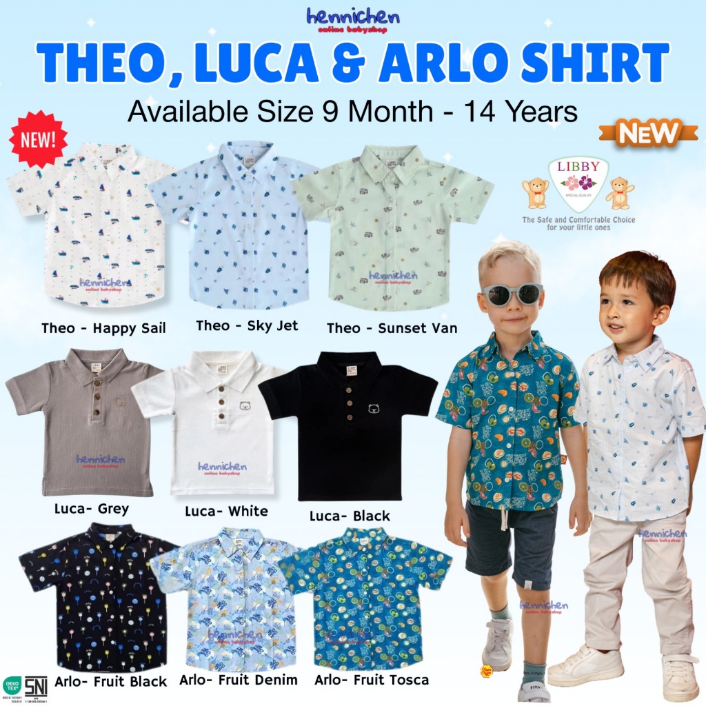 Libby 9 Bulan - 12 Tahun Theo Shirt / Arlo Shirt Kemeja Katun Print Motif Fashion Anak Laki Laki Ear