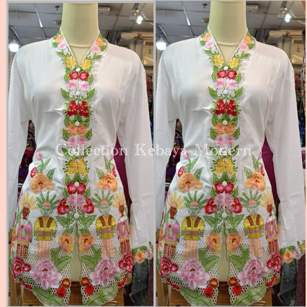 (Real Picture) Atasan Kebaya Encim Katun Bordir Premium / Encim Motif Ondel Betawi / Encim Katun Toy