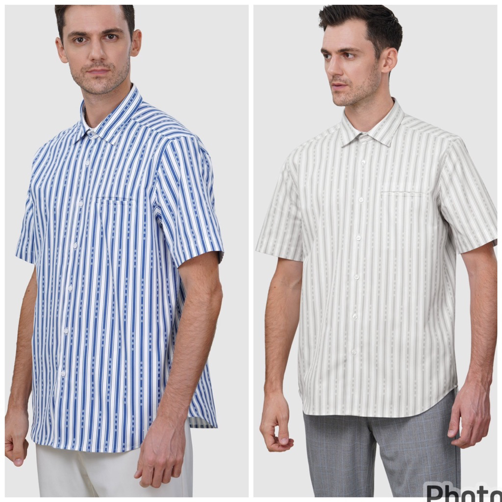 New Sale Original Buttonscarves Striped Men Shirt - Blue Gray Kemeja Cowok Buttonscarves