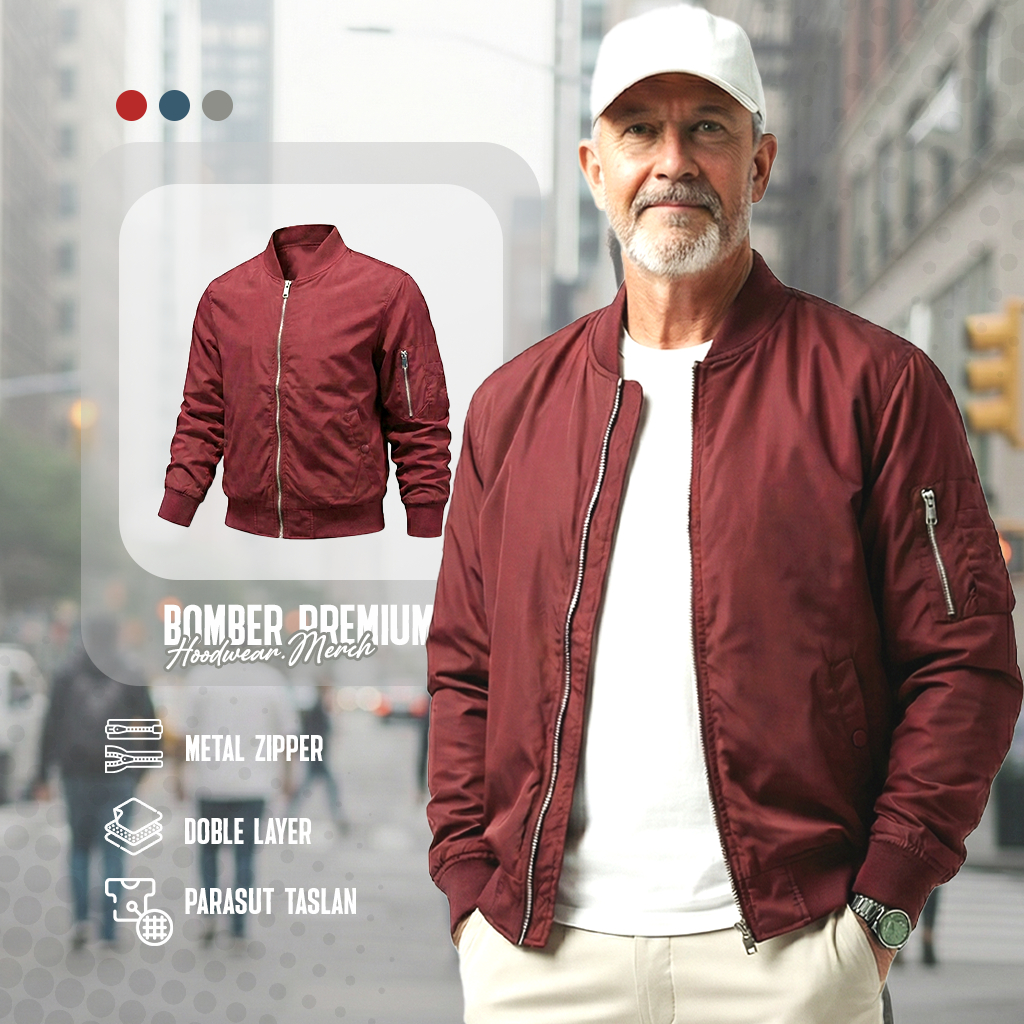 Jaket Pria Bomber Original Merah Jacket Parasut Windbreaker Anti Angin Cowok Cowo Keren Basic Simple