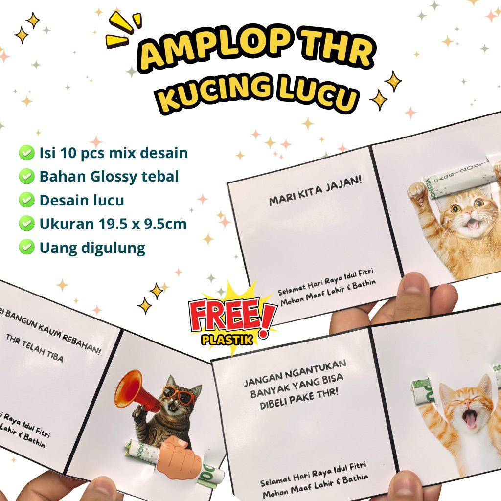 Kartu Amplop Lebaran THR Kucing / Kartu THR Meme Kucing / Kartu THR / Kartu Amplop Lebaran / Amplop 