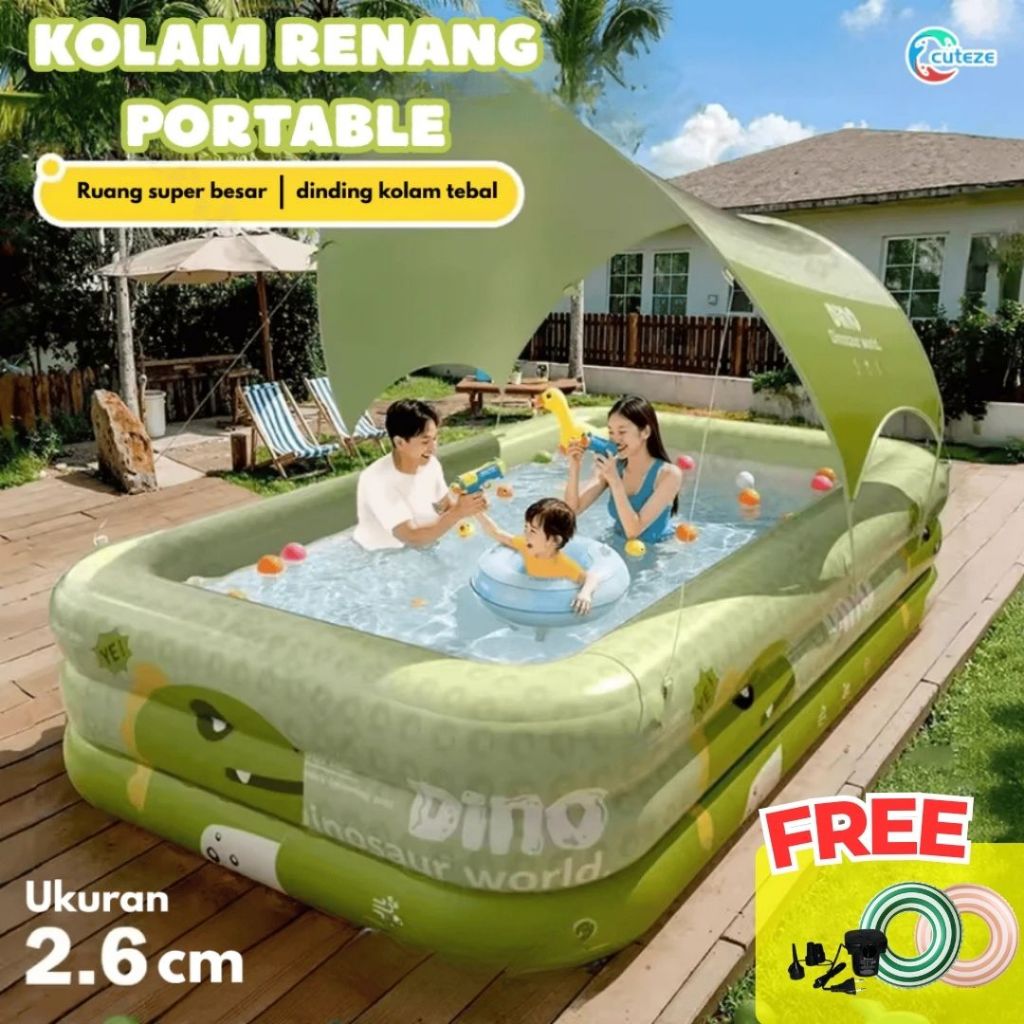 SNI Kolam Renang Anak Jumbo Dino Portable PVC 3ring Portable Kolam Mandi Bola Swimming Pool