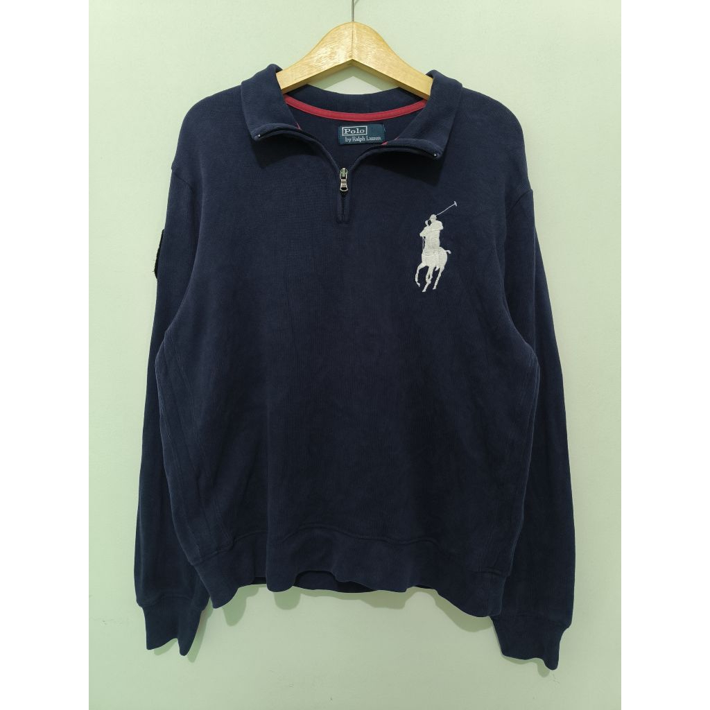 Sweater Quarter Zip Halfzipper Polo Ralph Lauren Vintage Navy Big Logo XL