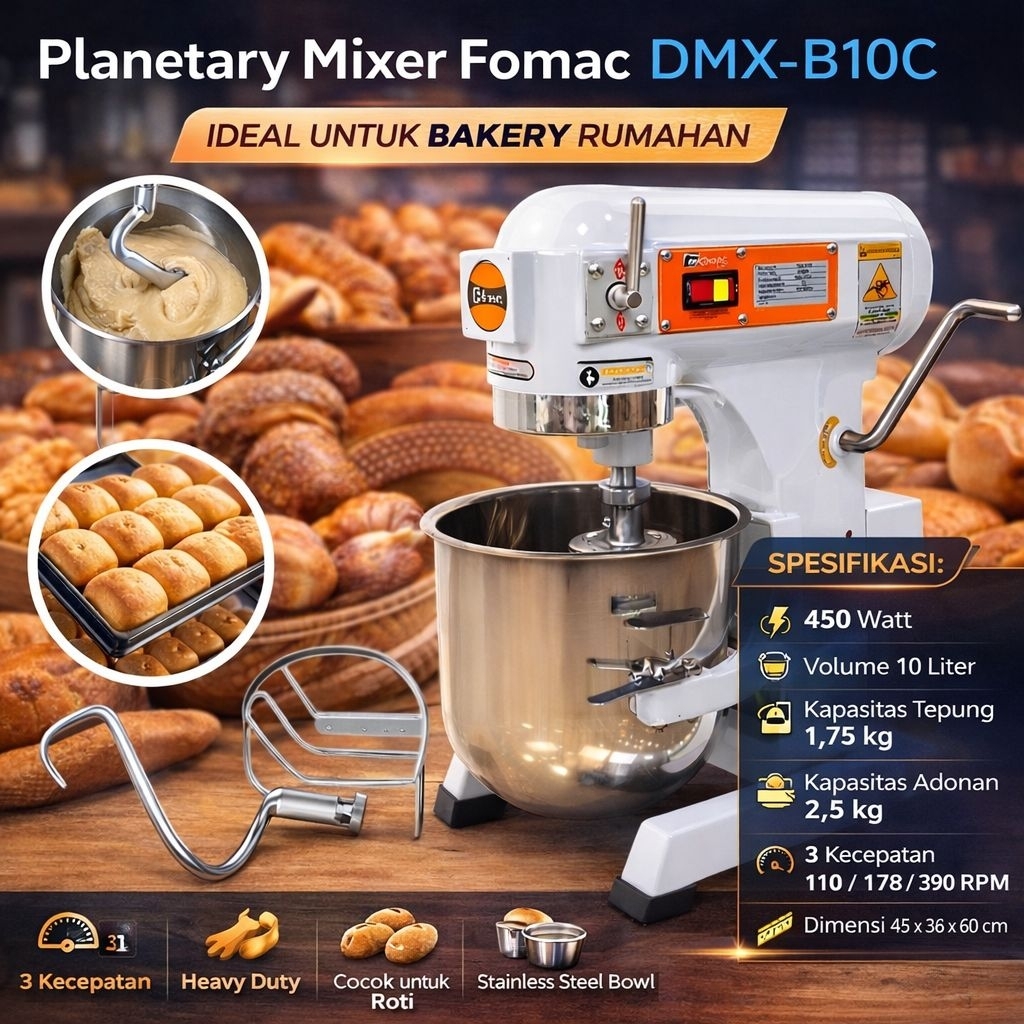Planetary Mixer DMX-B10C / DMXB10C / DMX B10C / mixer 10 liter (FOMAC)