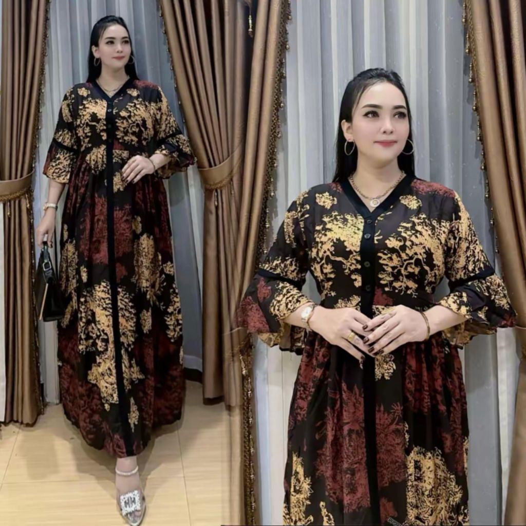 daster panjang motif bunga bahan rayon tuwil