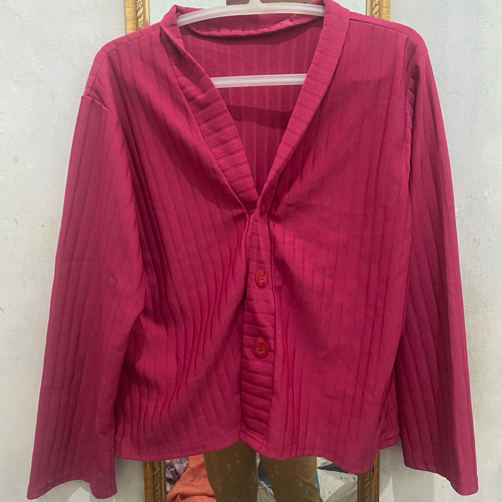 Blouse Pink Ping Fanta Fuchia Blus Atasan Pakaian Top Baju Outer Cardigan Preloved Second Bekas Sale