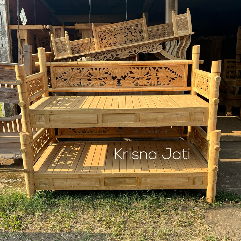 kursi bale bale minimalis motif bambu kayu jati