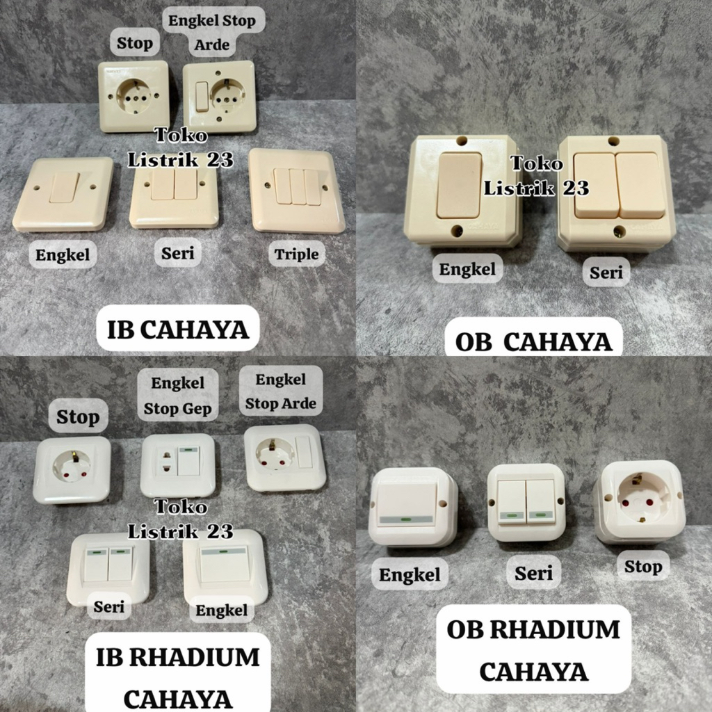 saklar listrik Inbow / Outbow / IB / OB Engkel, Seri, Triple, Stop, Engkel stop Cahaya T1301