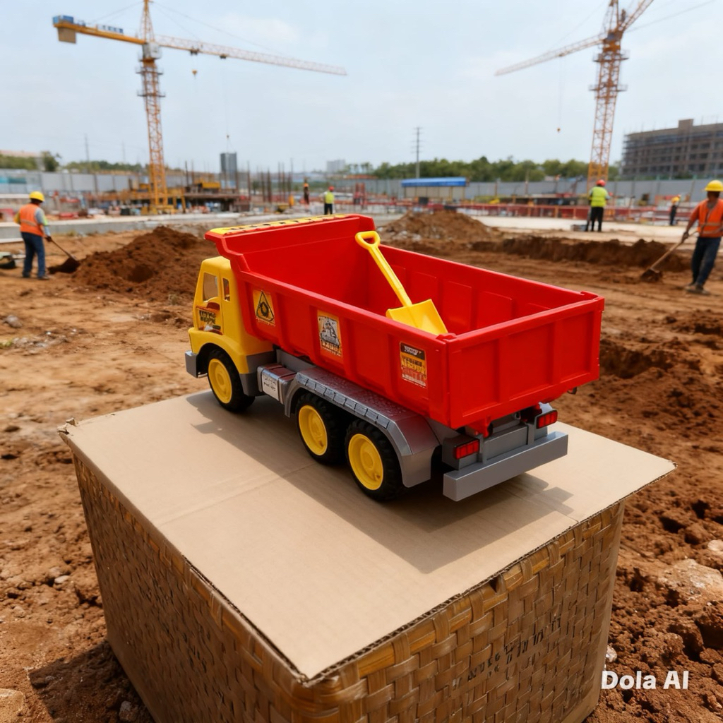 Mainan Truk Dump Plastik Berkualitas - Kabin Putih Bak Hitam, Aman & Tahan Lama
