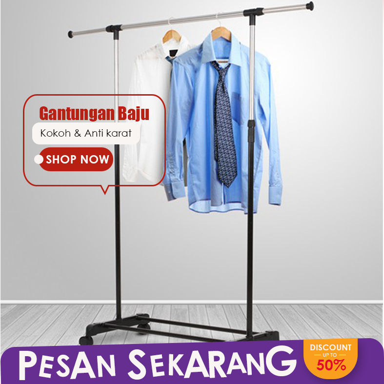 Stand Hanger Rak Tempat Gantungan Jemuran Baju Pakaian Gamis Gantung Gawang Hitam Panjang Kokoh Berd