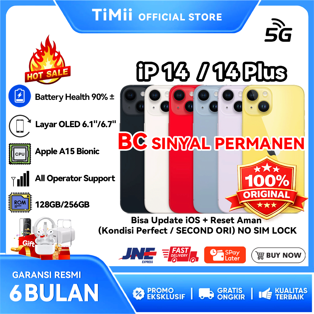 BC iPhone 14 / 14 Plus 128GB 256GB Original 100% Fullset Second Mulus Sinyal Permanen Like New