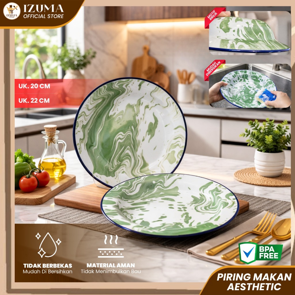 IZUMA Piring Enamel Blirik Jadul / Piring Seng Enamel Antik motif marble