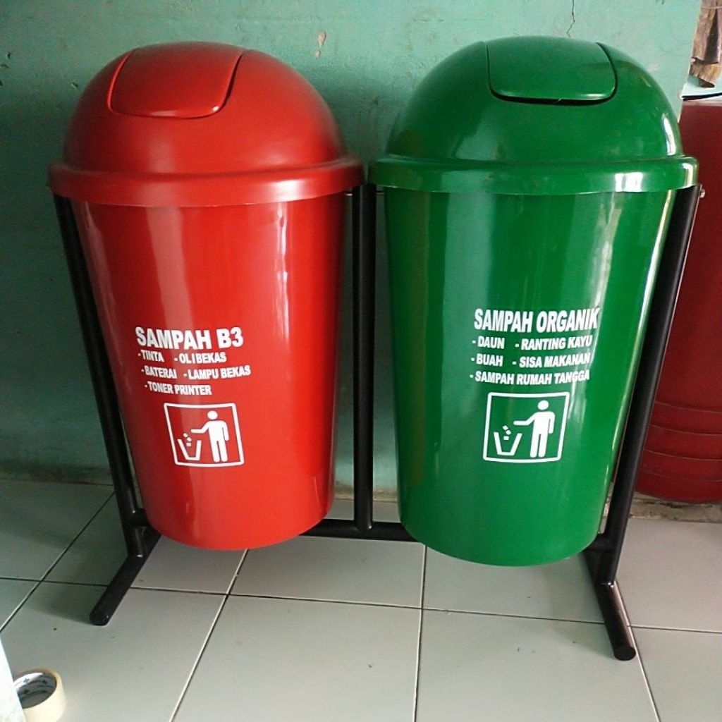 tempat sampah 2 pilah kapasitas 80 litter, tempat sampah 2in1 tempat sampah fiberglass tempat sampah