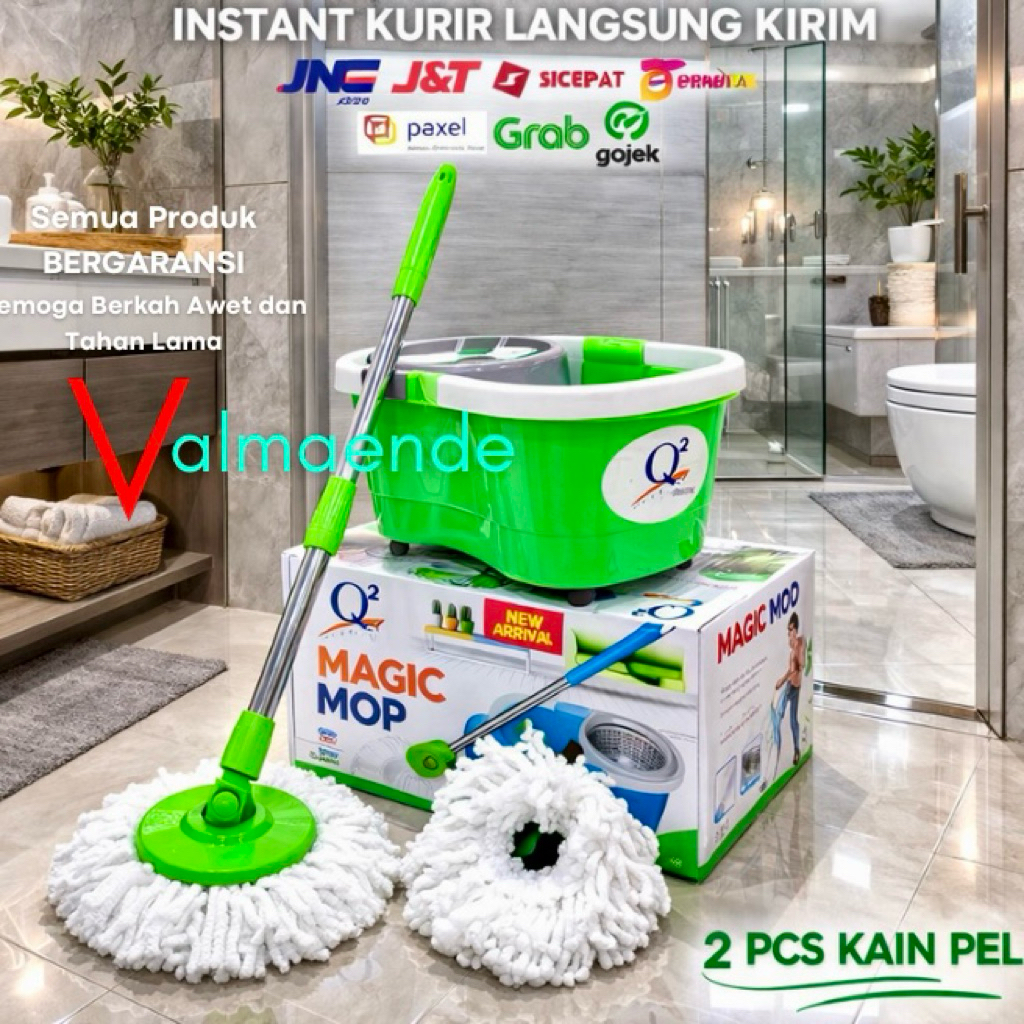 Pel Lantai Putar Pembersih Lantai Otomatis Magic Mop Set Ember Tongkat Kain Pel Q2 2623