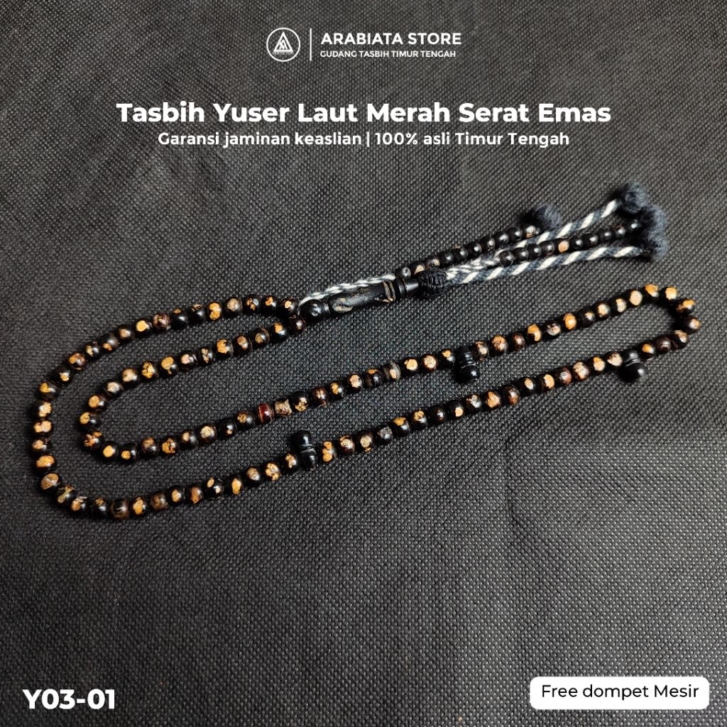 Tasbih Yuser Laut Merah Mesir Natural Serat Emas