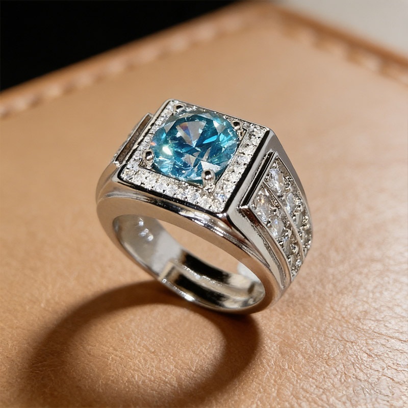 Cincin pria berlian bergaya Jaringan bintang merah merah pembukaan diatur biru hijau putih zirkon ci