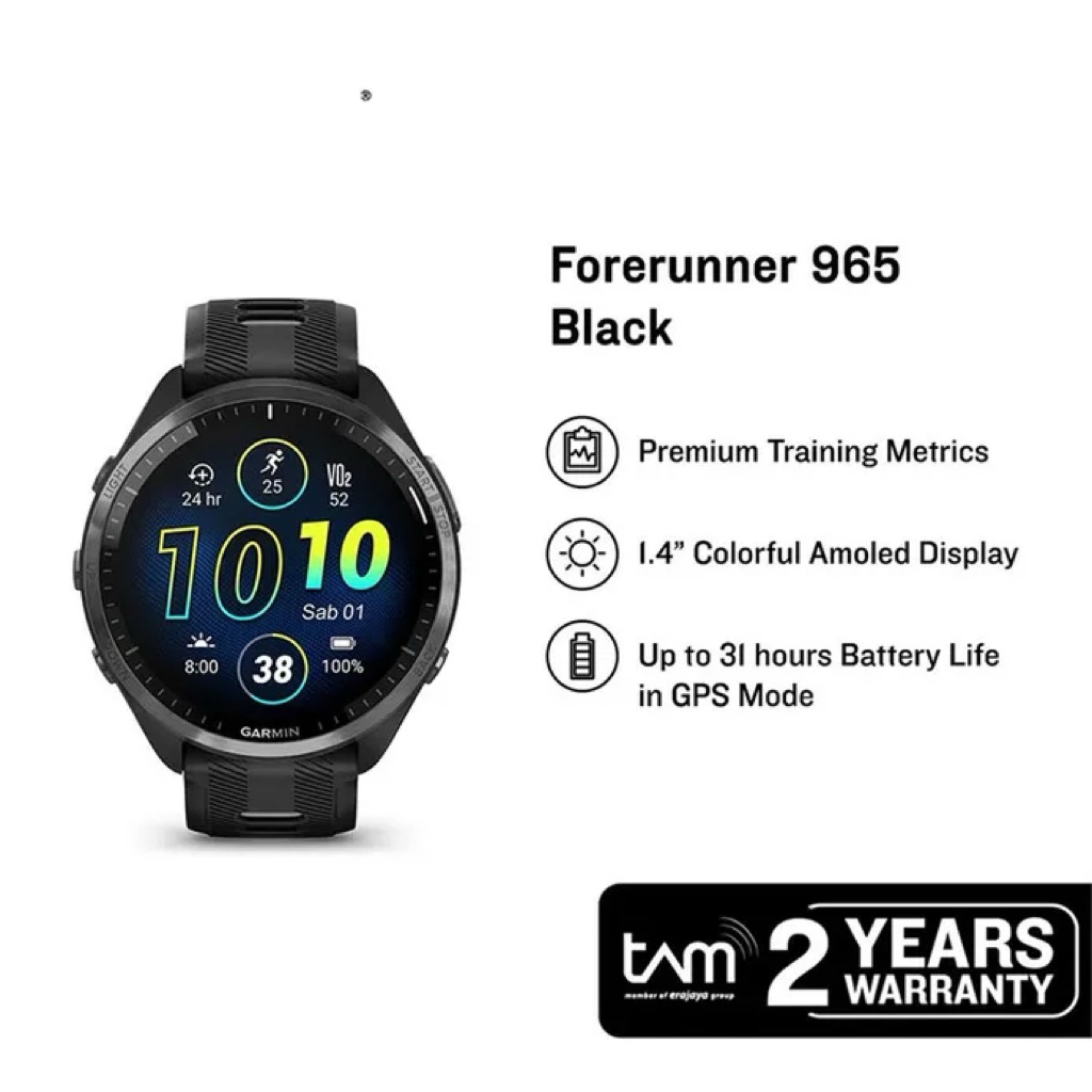 Garmin Forerunner 965 Black Smartwatch - Garmin Smartwatch 965 Black Garansi Tam 2