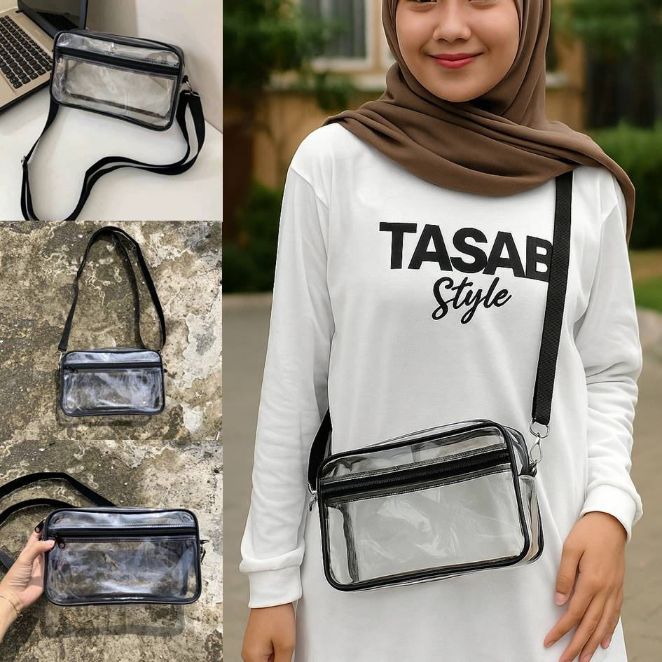Tas Selempang Transparan Bening - Tas Mika Transparan - Sling Bag Transparan Pria Wanita Unisex