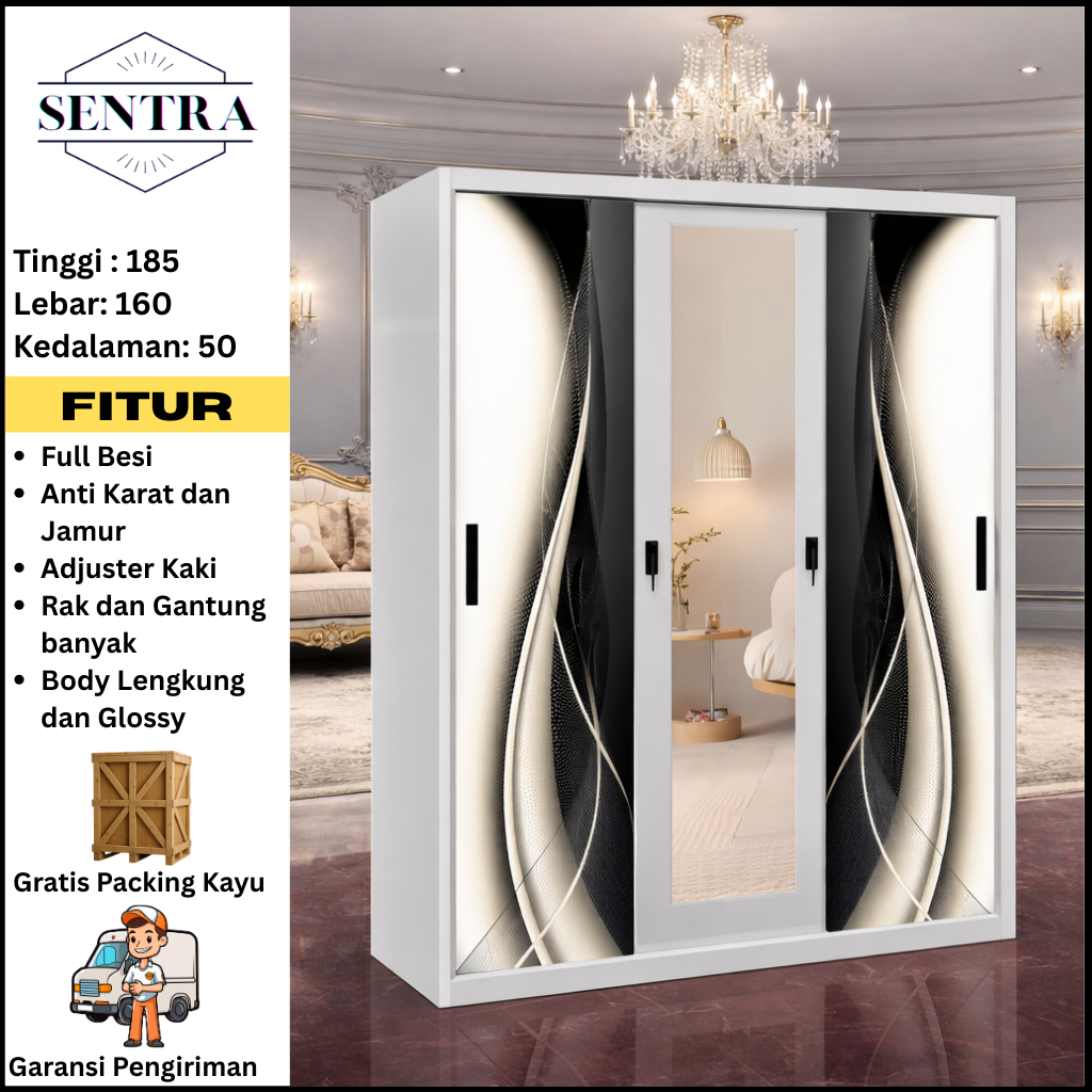 NEO. Lemari Baju Besi Sliding - Lemari Baju 3 Pintu - Lemari Baju Besi - Lemari sliding Baju Besi