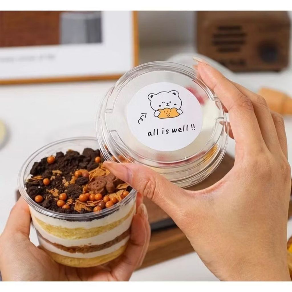 (10 pc)Premium korean dessert box mika bulat dessert puding tiramisu box dengan tutup
