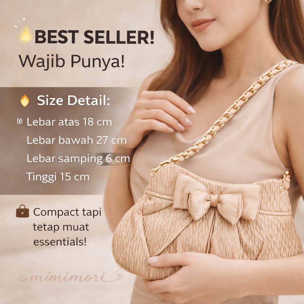 Naraya Tas Wanita Rantai Gold Pita Satin Elegant Shoulder Bag Mewah Kondangan Tas Pesta