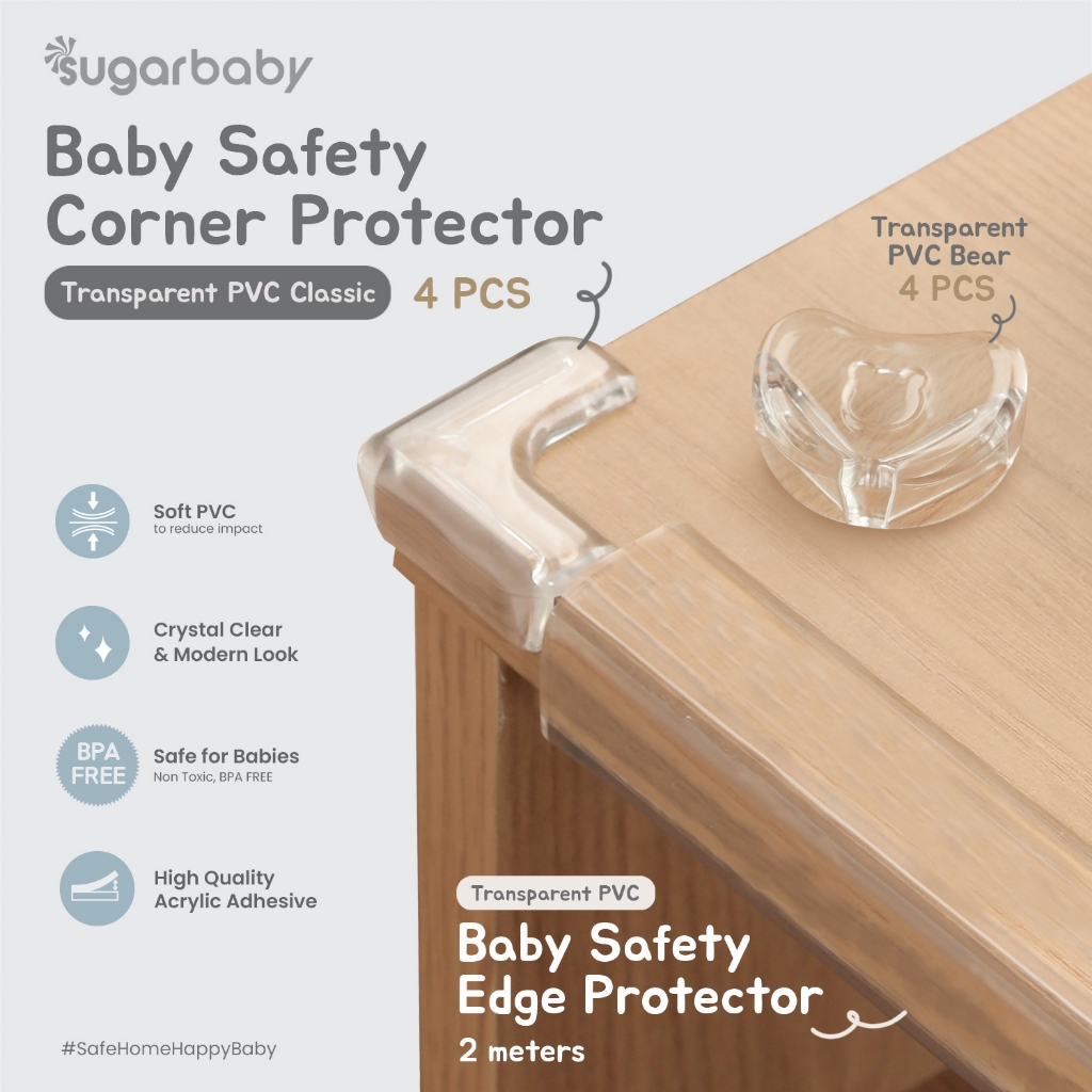 Sugarbaby Baby Safety Edge & Corner Protector Transparant PVC | Pelindung Sudut Siku Meja Pengaman U