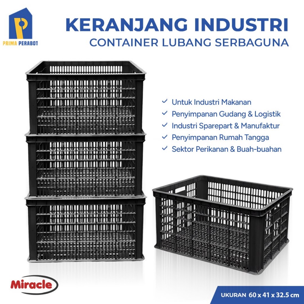 Keranjang Industri Krat Plastik Container Lubang Serbaguna Miracle