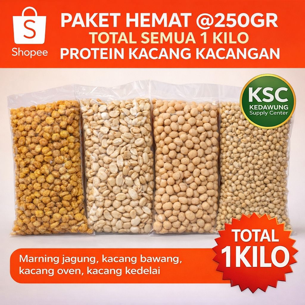 Paket Hemat 1KG Marning Jagung, Kacang Bawang, Kacang Oven, Kedelai 4x250gr KSC