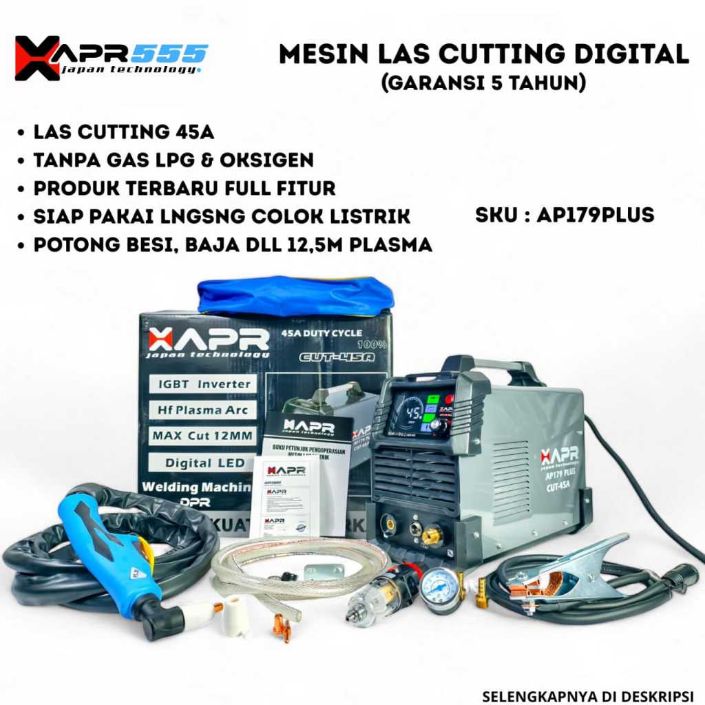 APR RAJA AP179+ Mesin Las Cutting Plasma 45A Potong Besi Baja Stainless 12mm Plasma Cutter Inverter