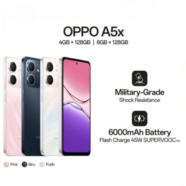 OPPO A5x RAM 6/128GB Pink Terbaru HP Kekinian Desain Cantik Storage Besar