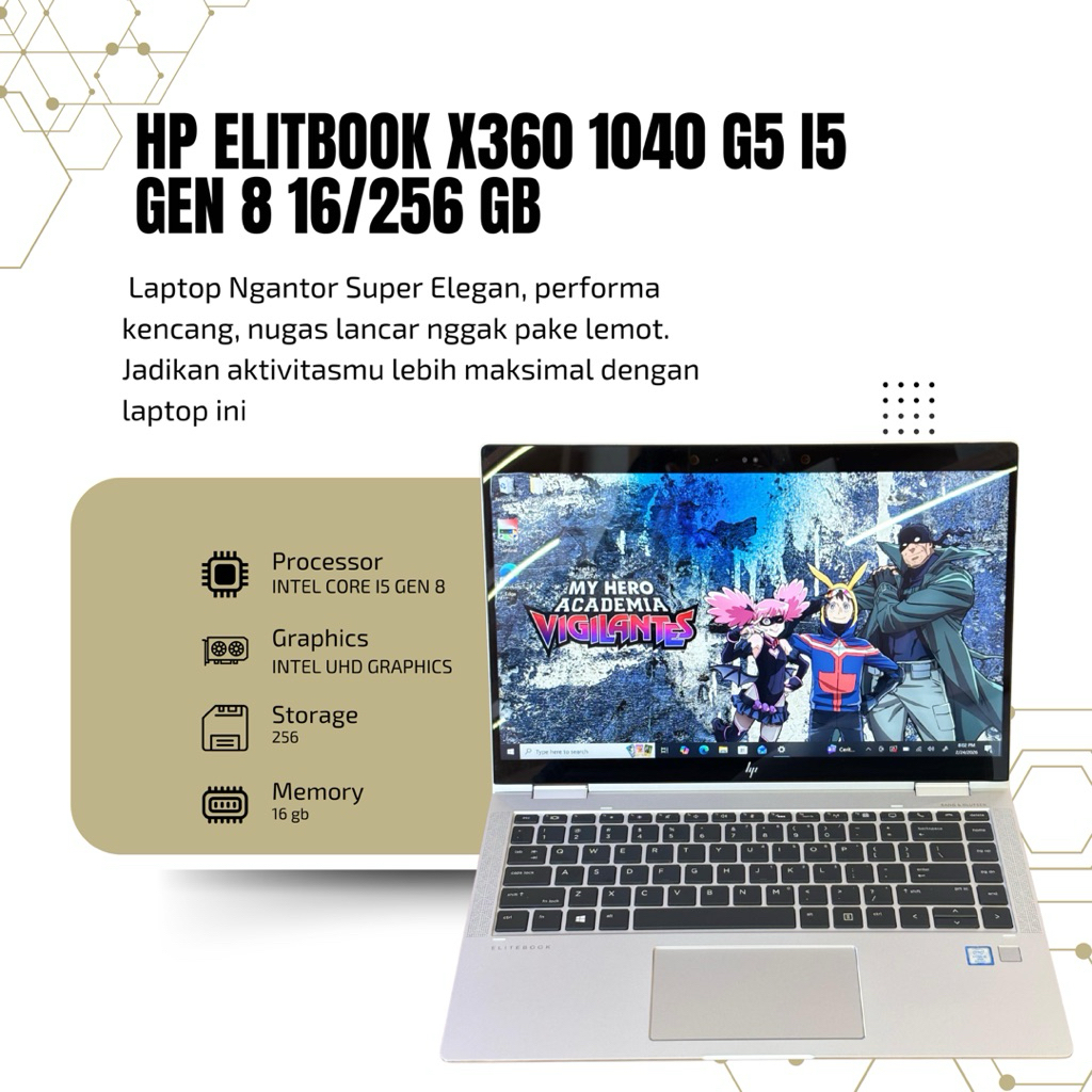 HP ELITEBOOK X360 1040 G5 INTEL CORE I5 GEN 8 MEMORI 16 GB SSD 256 GB