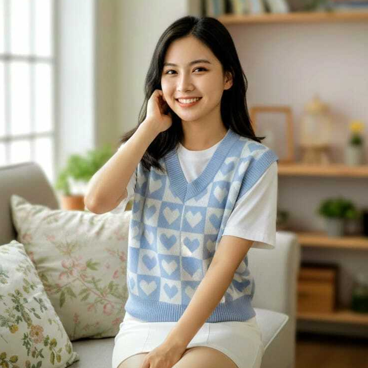Rompi Korea Rajut Wanita Motif Love/Hati / Korean Knit Vest/Korean style vest