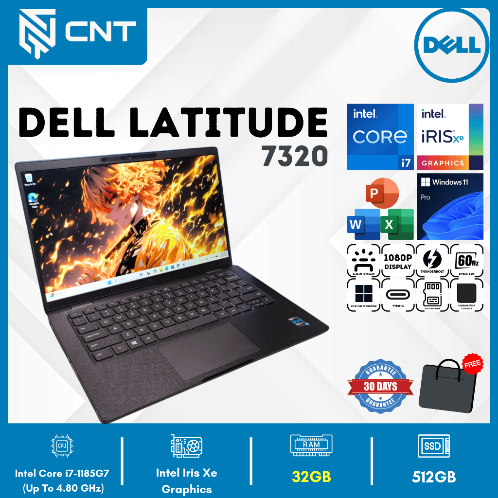 Dell latitude 7320 Core i7-1185G7 Up To 4.80GHz (32/512GB) Laptop Ultrabook Backlit Dual Thunderbolt