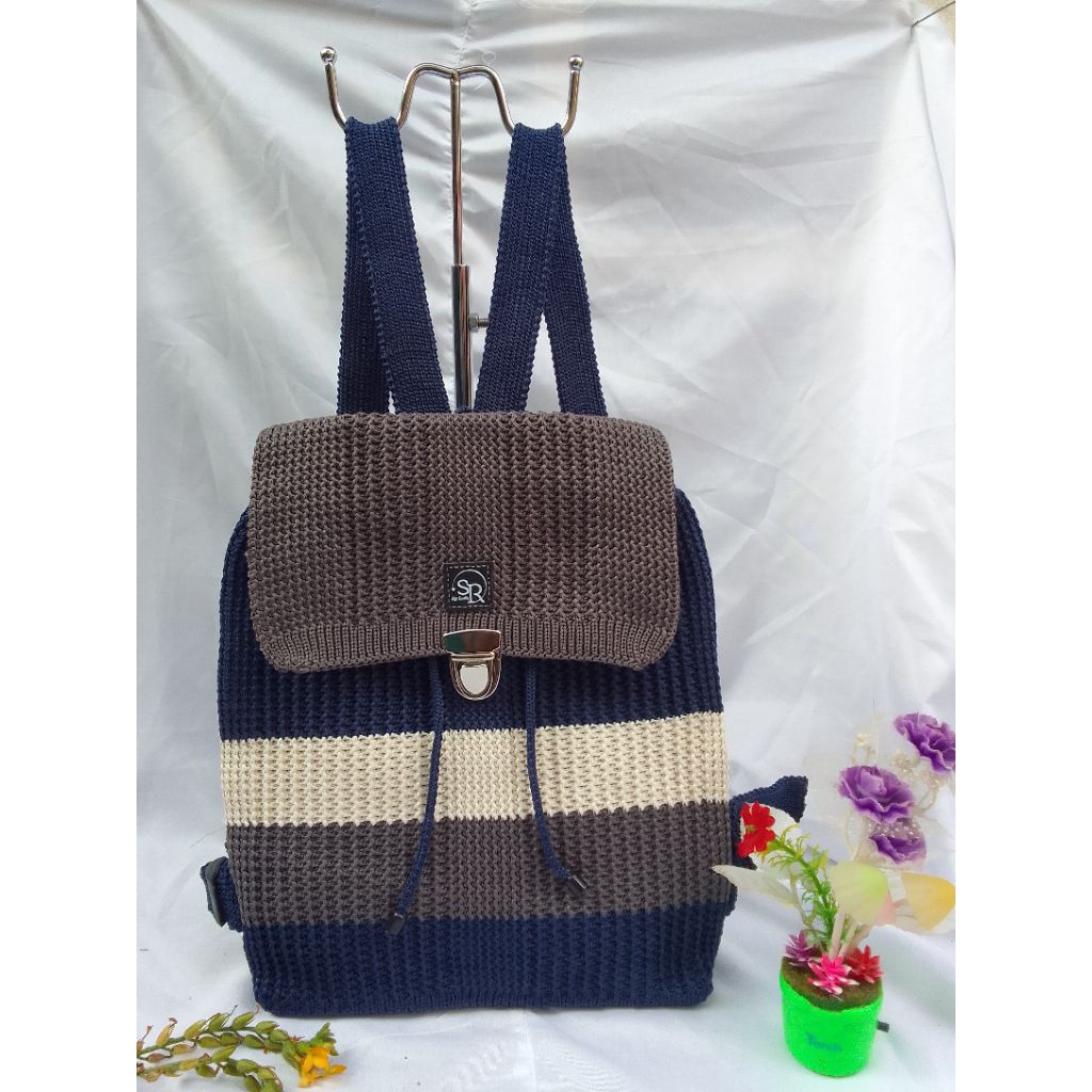 tas gendong rajut/tas ransel rajut model combinasi terbaru