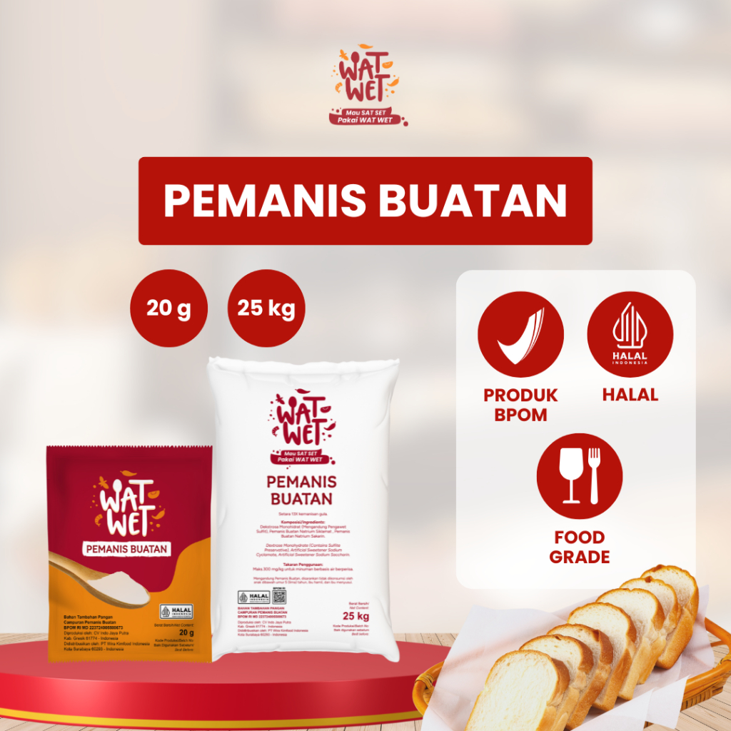 WAT WET Pemanis Buatan 20 gr (Sachet) | Pemanis Buatan BPOM, Halal & Food Grade