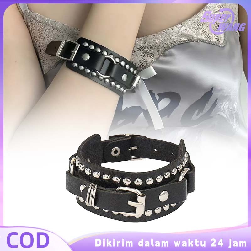 Gelang Gothic Aksesoris Gelang Punk Bracelet Punk Rock Gelang Rantai Kulit Pu Dilengkapi Rock Metal 