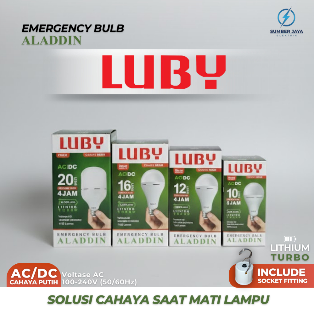 Luby New Aladdin Lampu Emergency LED 10W 12W 16W 20W - Magic Lamp Luby Putih Ori Baterai Tahan Lama 