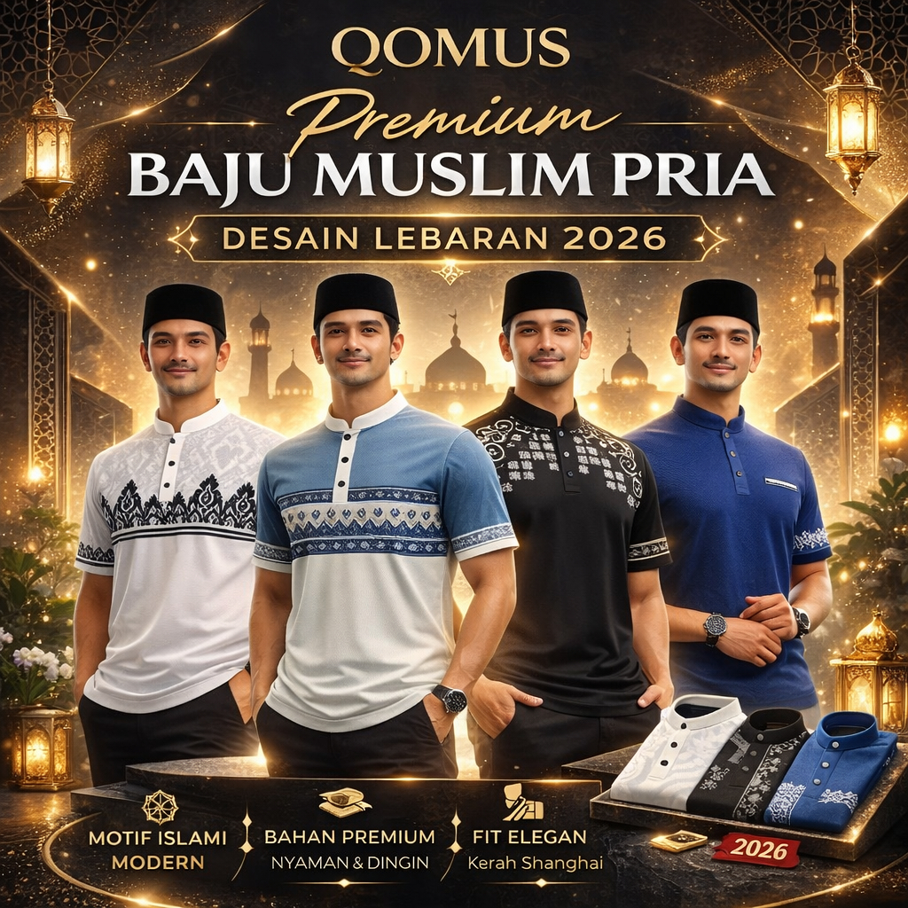 QOMUS Baju Muslim Pria | Kaos Muslim Pria Lebaran Modern | Kaos Muslim Pria Ramadhan Premium