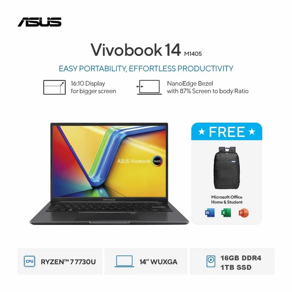ASUS Vivobook 14 M1405YA Ryzen 7 7730U 1TB SSD 16GB IPS Win11+OHS