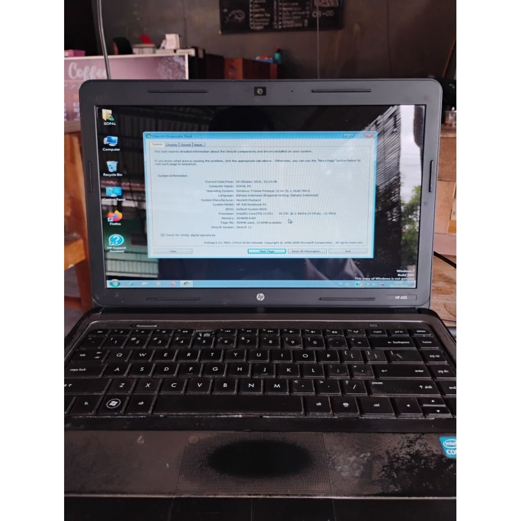 LAPTOP HP 430 - CORE I3 GEN 2 || HDD 320GB + VGA