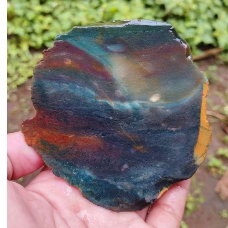 suiseki batu alam bahan batu akik lempengan nogosui nagasui multi warna bermotif super natural istim