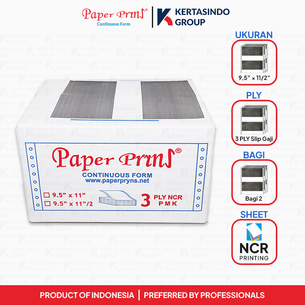 Kertas Continuous Form Slip Gaji Paperpryns NCR 3 PLY 9,5" x 11"/2 (Bagi 2)