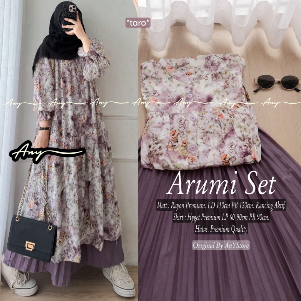 Arumi Set ori by Any Store setelan wanita muslim murah cantik kekinian trendy oneset tunik dan rok