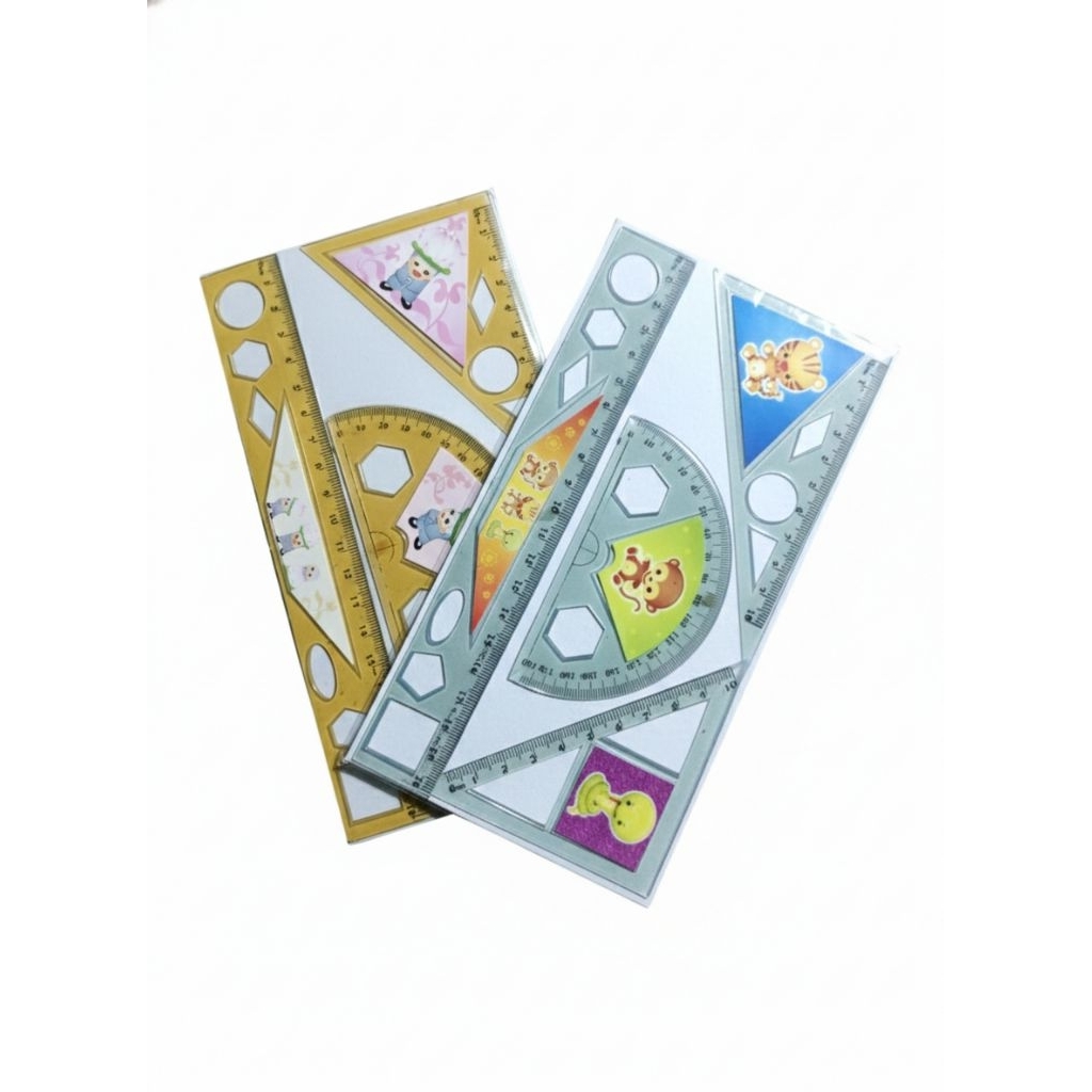 penggaris set / 4 in nomor / busur segitiga / penggaris jidar lucu