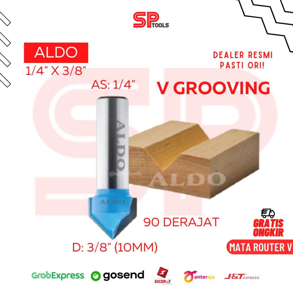 MATA ROUTER / RUTER / TRIMMER ROUTER V GROOVING KAYU / ACP 1/4" X 10MM (3/8") ALDO